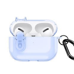 Прозрачный чехол синего цвета от Dux Ducis для наушников AirPods Pro 2, серия PECL Series Case, в комплекте с карабином