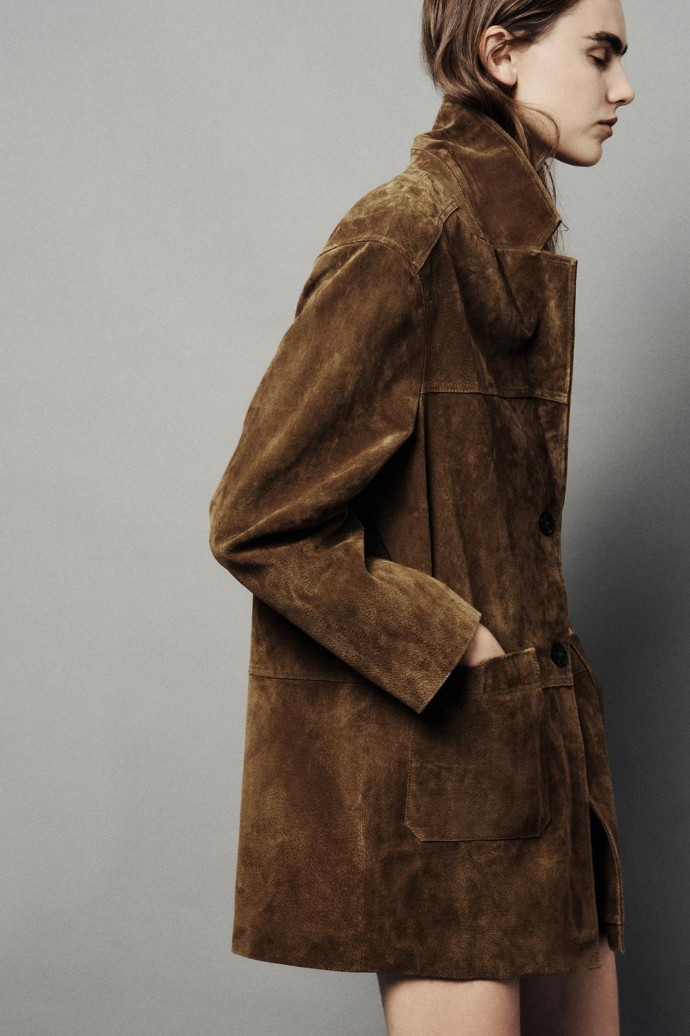 ZARA ДЛИННАЯ КУРТКА ИЗ 100% КОЖИ, ЦВЕТ ВИСКИ