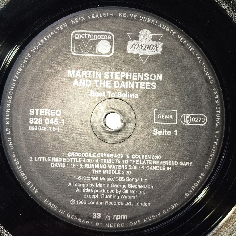 Винтажная виниловая пластинка LP Martin Stephenson and The Daintees Boat To Bolivia (Germany 1986)
