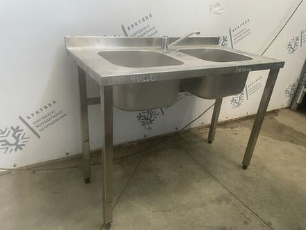 Мойка двухсекционная из нержавеющей стали 1200х600х860 (основание профиль 4х4)