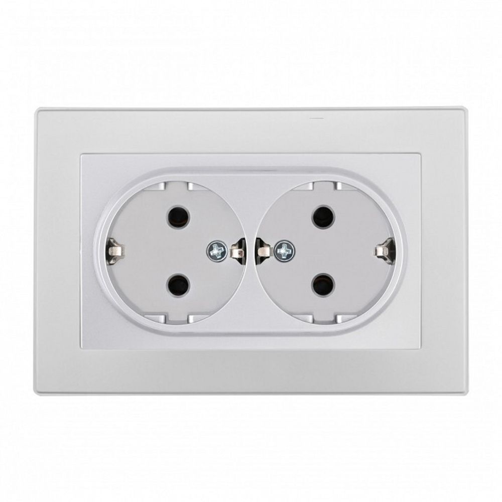 Розетка двойная с заземлением и со шторкой Arte Milano SET06-2 SET06-double-40-2 silver