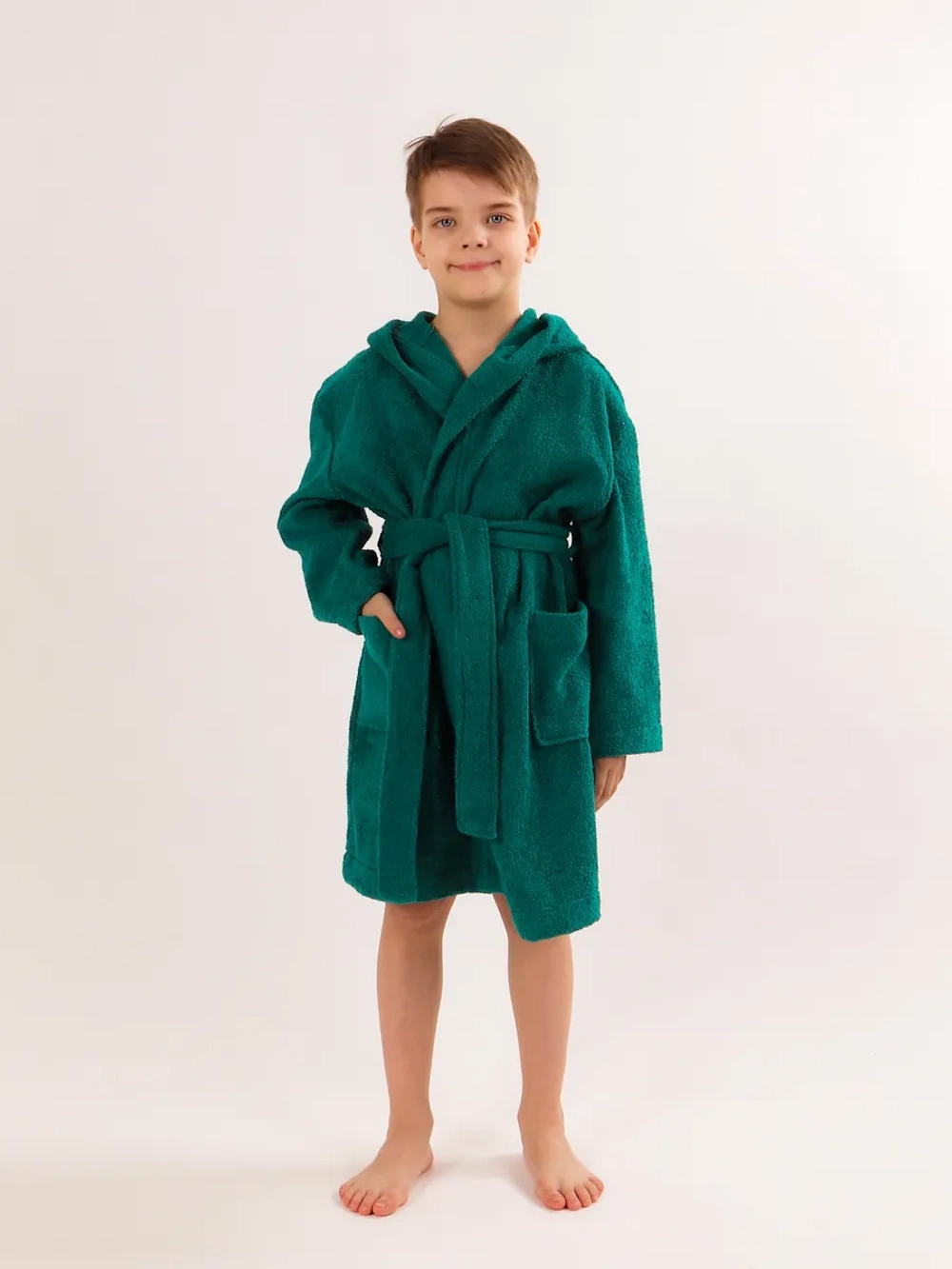 Халат детский махровый "Элит" с капюшоном, цвет: 507-Темно-зеленый