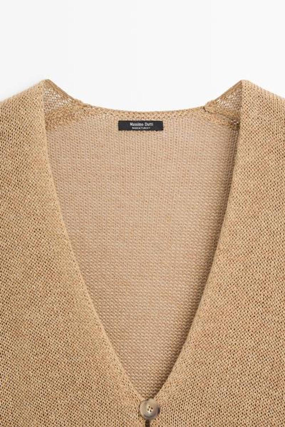 Massimo Dutti Длинный вязаный кардиган с V-образным вырезом, цвет верблюжьей шерсти