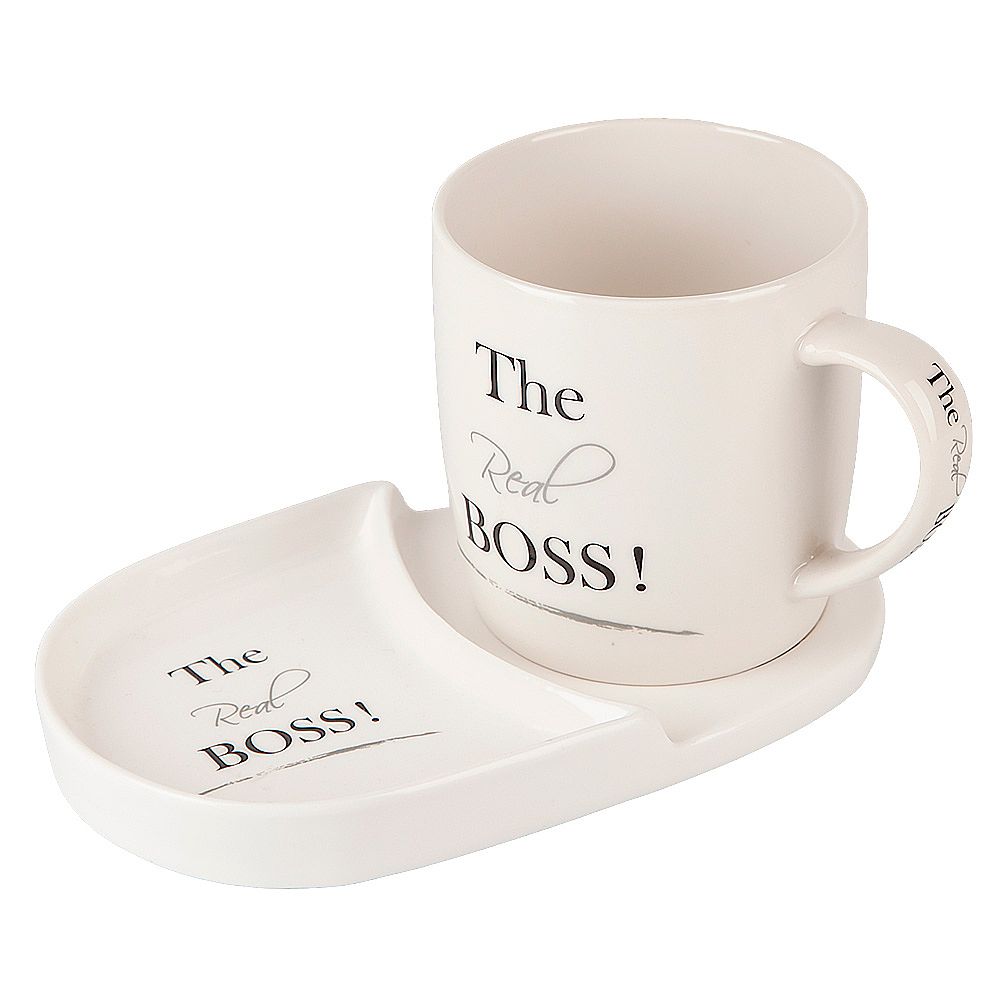 Кружка с блюдцем "THE REAL BOSS" v=380мл (фарфор) (подарочная упаковка)