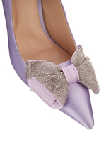 Женские туфли кожаные сиреневые с бантиком