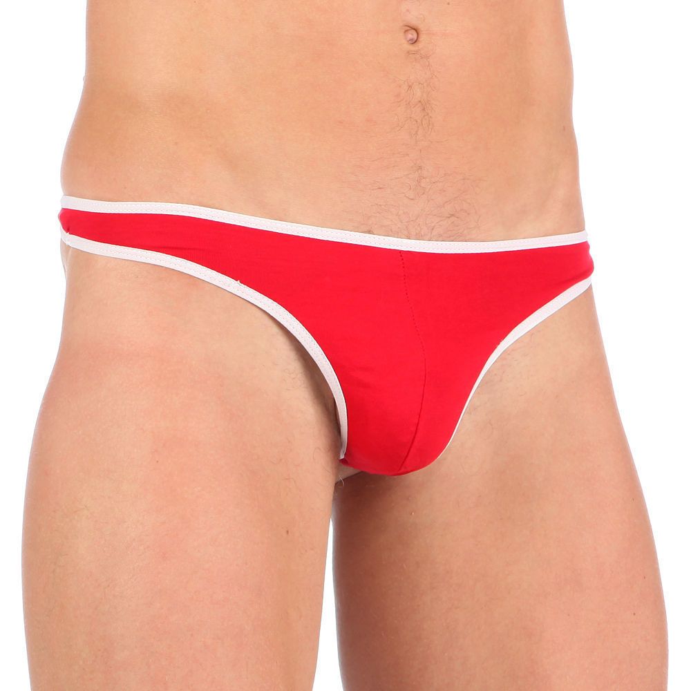 Мужские трусы стринги Van Baam красные с белой окантовкой