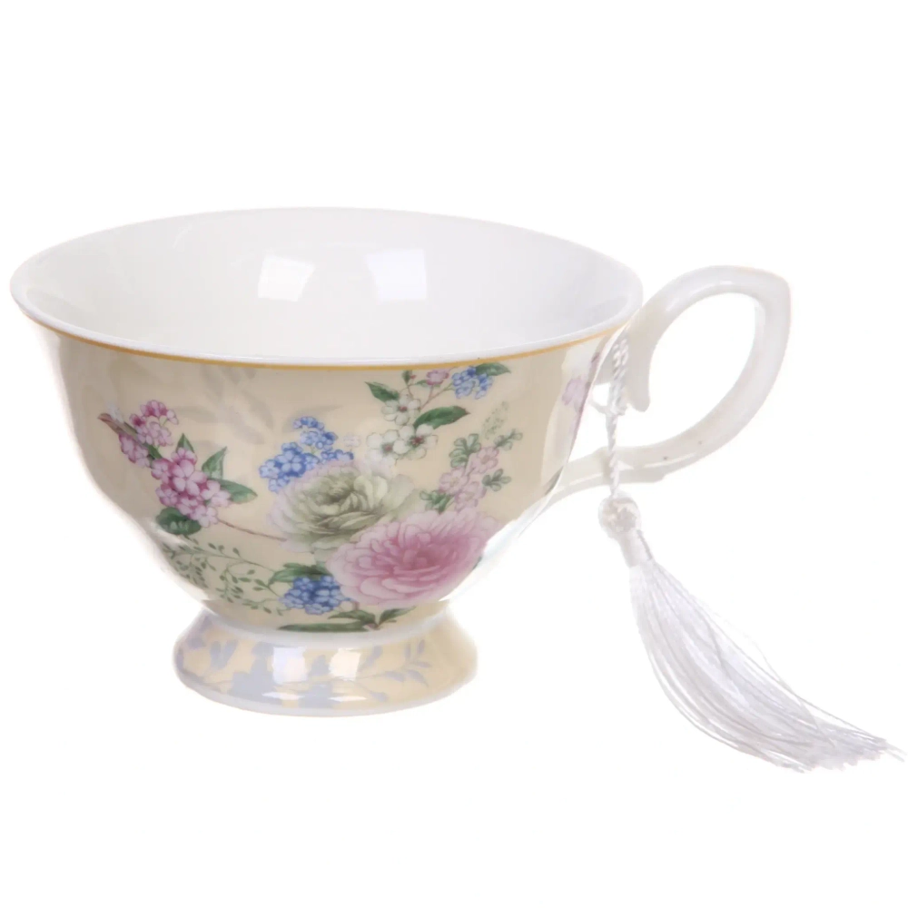 Чайная пара керамическая «Грация» (кружка 220мл+блюдце) в подарочной коробке, кремовая