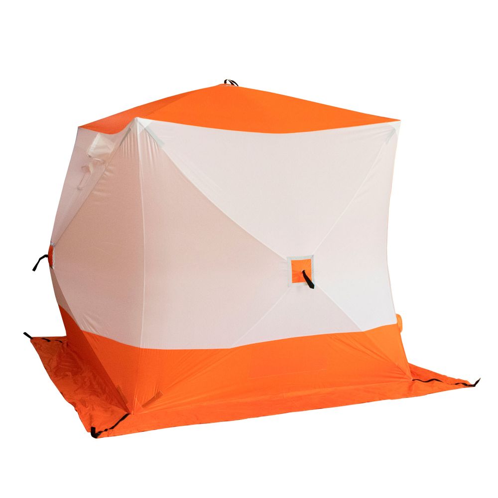 Палатка зимняя куб СЛЕДОПЫТ 2,1 х2,1 м, Oxford 210D PU 1000, S по полу 4,4 кв.м, цв. оранжевый/белый