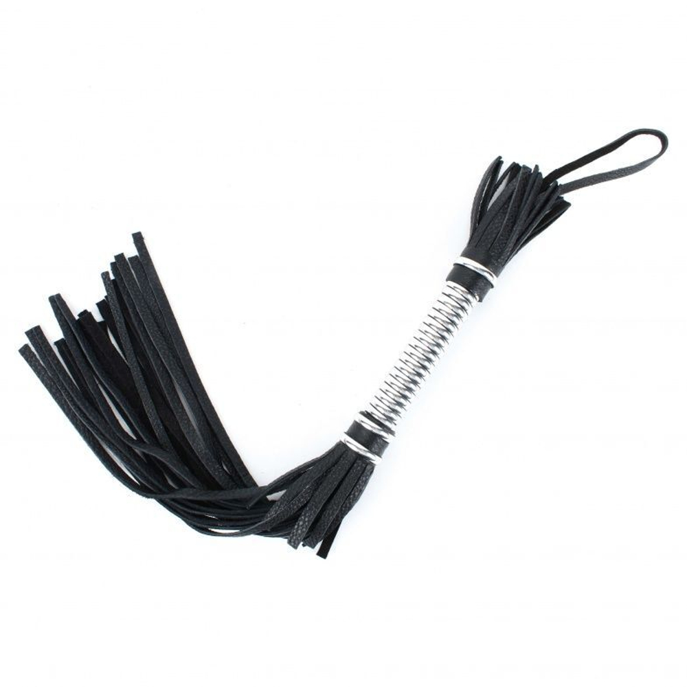 Черная плеть с серебристой ручкой - 45 см. (Цвет: черный с серебристым)