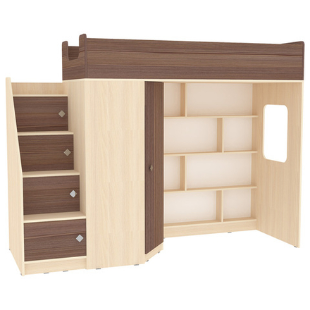 Кровать-чердак КарИВи Л-В602.3 80х190  Дуб Молочный Бодего Темный