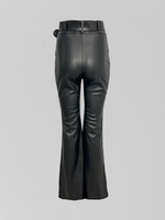 Брюки однотонные кожаные клеш от колена со стрелками