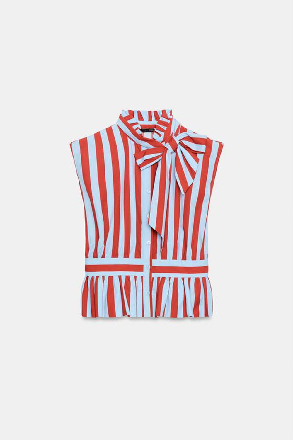 ZARA БЛУЗА В ПОЛОСКУ С УЗЛОМ, КРАСНАЯ ПОЛОСКА