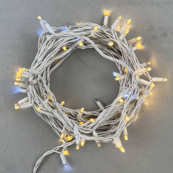 Гирлянда Нить 10м Тепло-Белая с Мерцанием Белого Диода 220В, 75 LED, Провод Белый Каучук, IP65, LTC (LL75BLW-8-2WW)