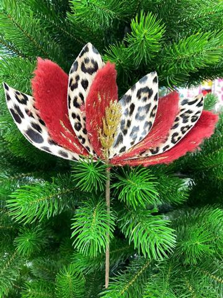 Ветка декоративная 23см леопардовая с красным SYCZB-382131