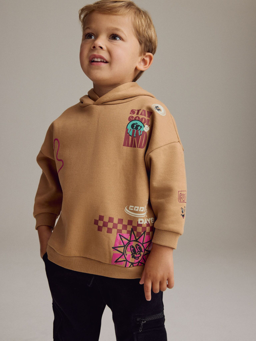 Толстовка с капюшоном и джоггеры в комплекте для мальчика Next B29-615, Бежевый, Черый