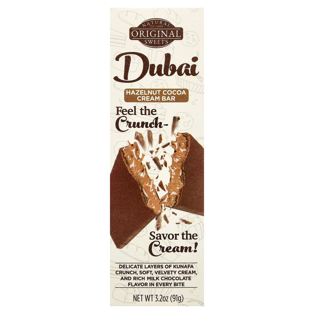 Original Natural Sweets, дубайский батончик с фундуком, какао-кремом, 91 г (3,2 унции)