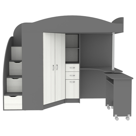 Кровать-чердак КарИВи Юниор 4 Темно-серый Белое Дерево