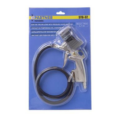 Пистолет для подкачки шин с монометром и шлангом (1 метр) Partner STG-32