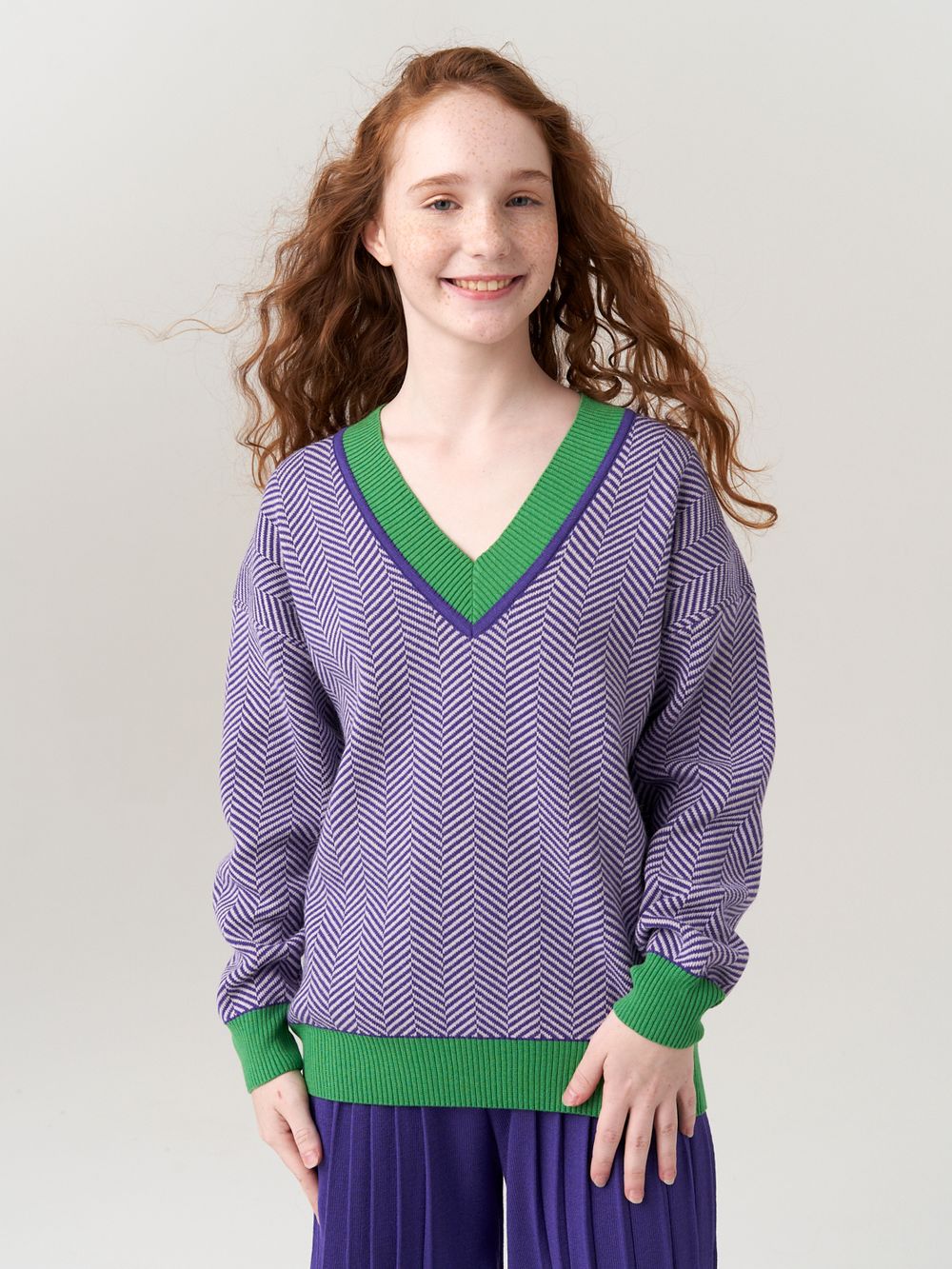 Джемпер для девочки AT954 сиренево-зеленый