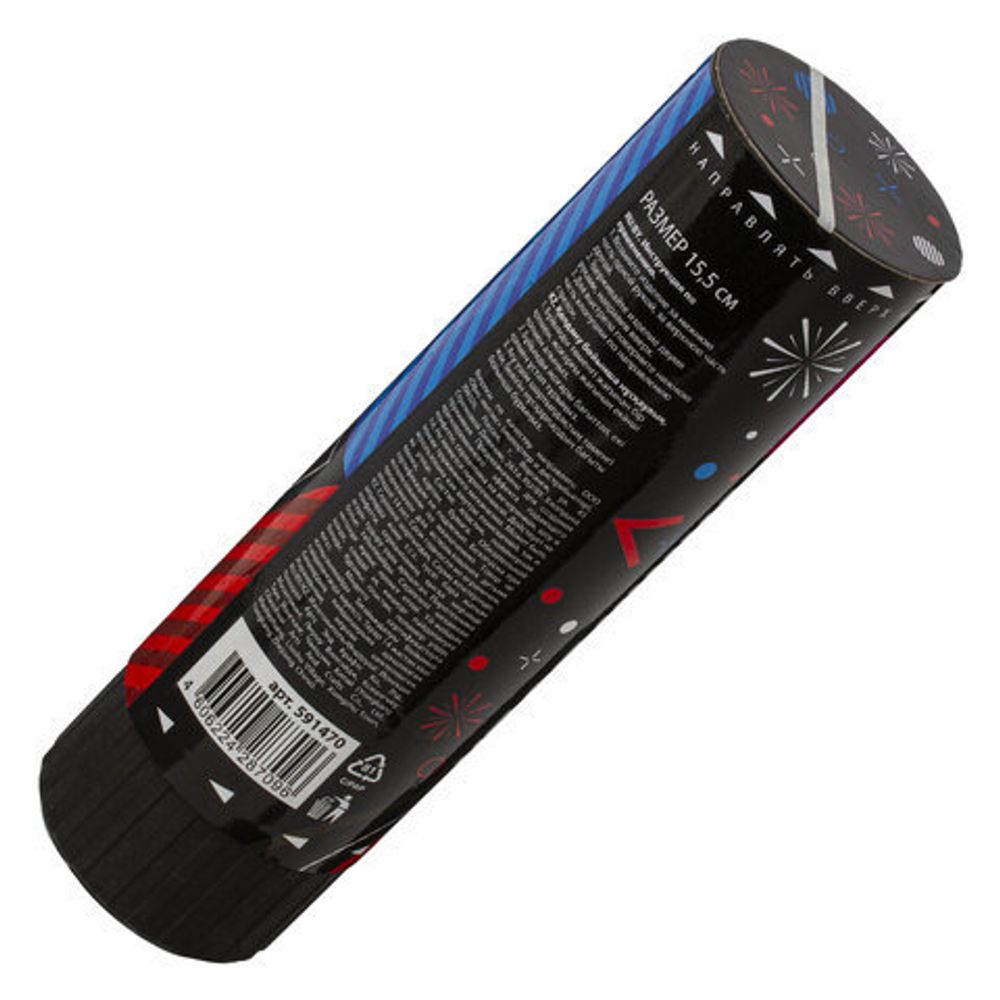 Хлопушка пружинная ЗОЛОТАЯ СКАЗКА 15,5 см, фольга, серпантин/конфетти, ассорти, 591470