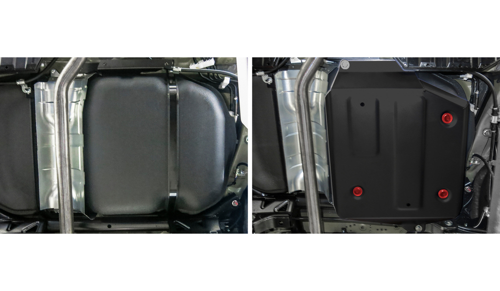 Защита топливного бака АвтоБроня для Mitsubishi ASX (V - 1.6) FWD 2010-2020 2020-н.в./Mitsubishi Eclipse Cross (V - 1.5T) FWD 2018-2021/Mitsubishi Outlander III (V - 2.0) FWD 2012-2018 2018-н.в., штампованная, сталь 1.8 мм, с крепежом, 111.04053.1