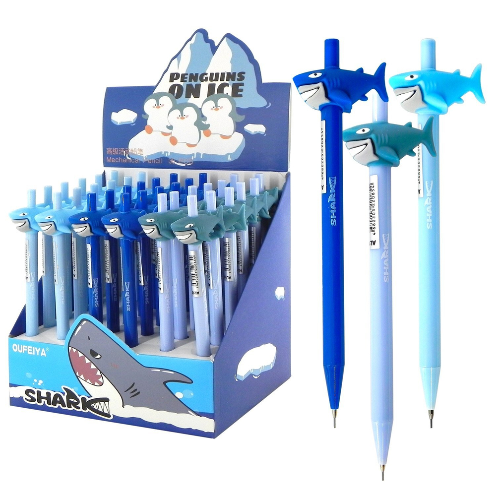 Карандаш механический Alingar HB, "Акулята", без ластика, 0,7 мм, пластик. корпус ассорти, 36 шт/уп, картонный стенд