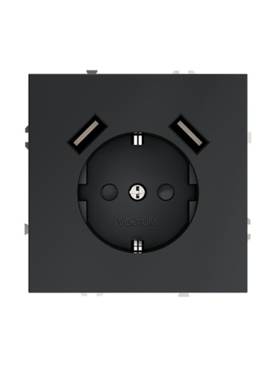 Розетка 1-м СП S70 16А с USB A+A с заземл. защ. шторки механизм графит Voltum VLS040407