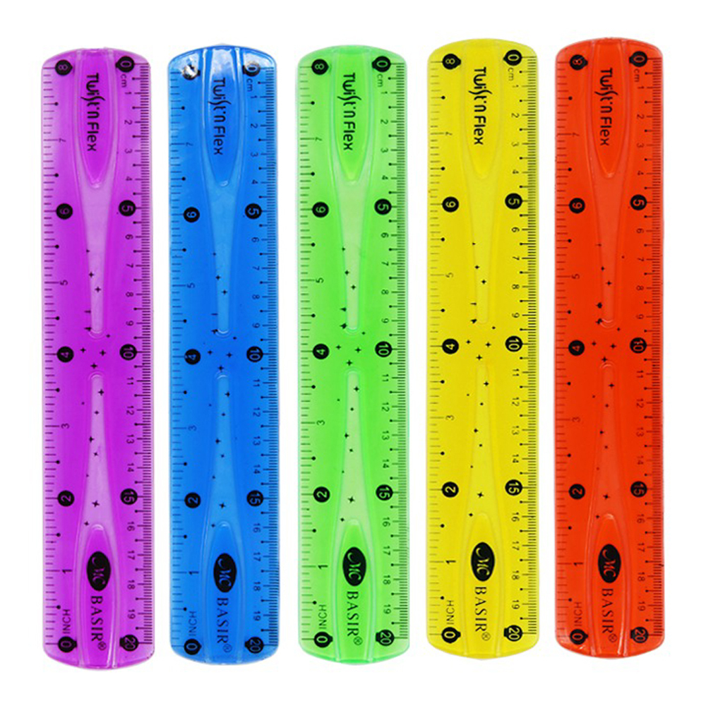 Набор гибких линеек 20 см - 4 штуки, MC-Basir, гнущиеся мягкие силиконовые линейки для школы и учебы, разноцветные