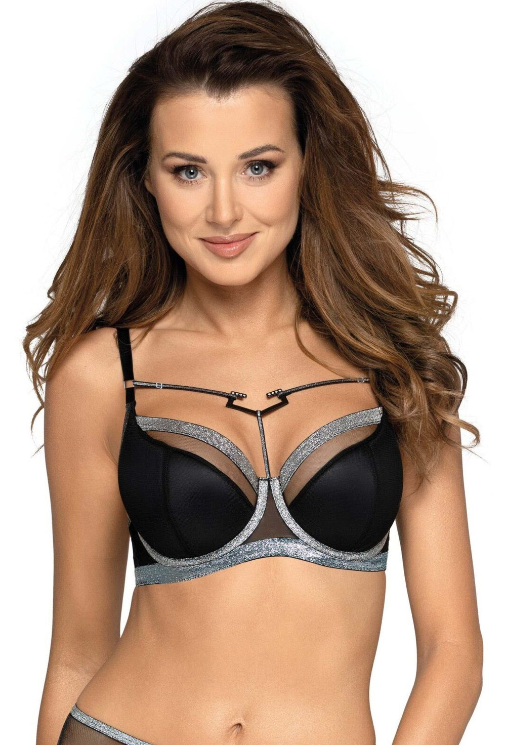 Бюстгальтер Halley с плотными чашками и серебристой отделкой (Размер: 105D) (Цвет: черный)