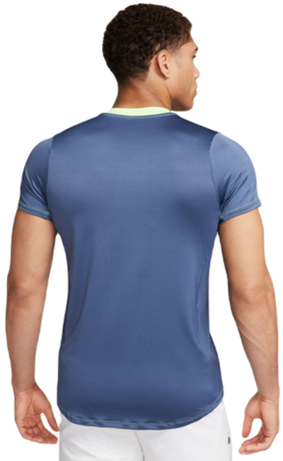 Мужская теннисная футболка Nike Court Dri-Fit Advantage Crew Top - diffused blue/lime blast/white