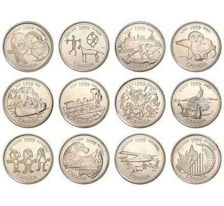 Канада 25 центов 1999, Миллениум - набор 12 монет