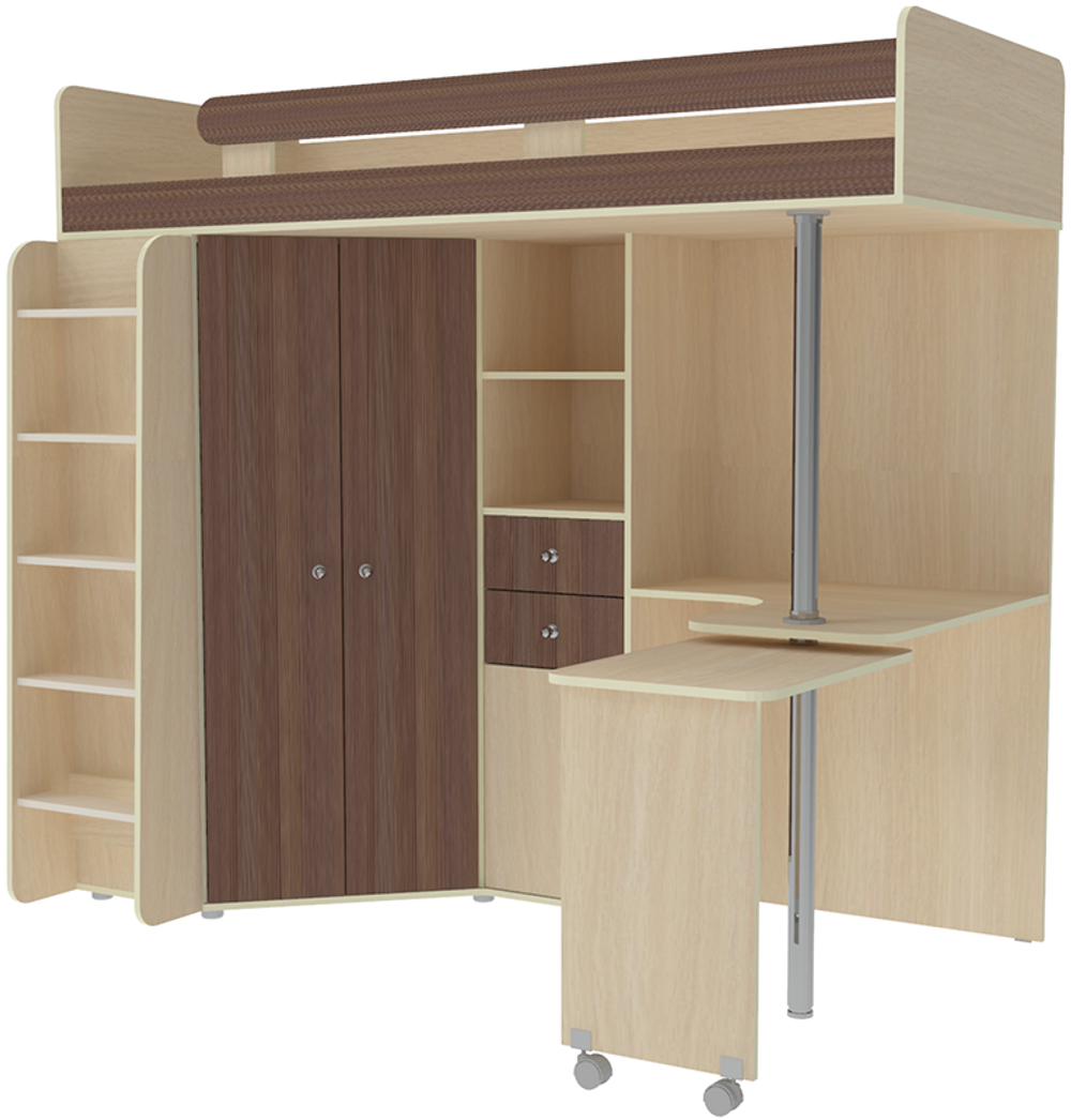 Кровать-чердак КарИВи М85  Дуб Молочный Бодего Темный