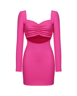 Платье мини с длинным рукавом из крепа с вырезом на животе, фуксия