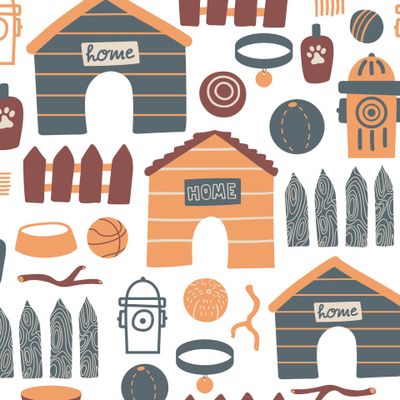 Собачьи аксессуары (домик, мяч, миска, ошейник)