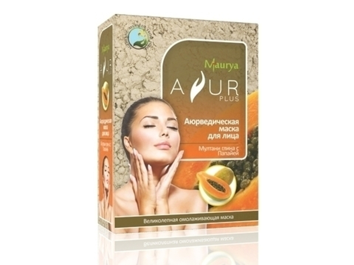 Маска для лица Ayur Plus Maurya Аюр Плюс омолаживающая Мултани глина с Папайей для жирной кожи 100 гр.
