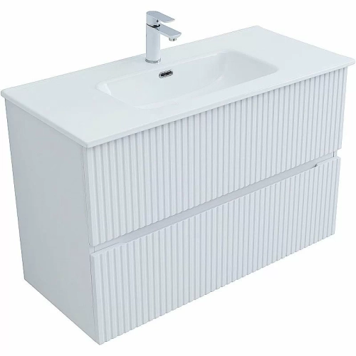Тумба Aquanet Джейн 100 313288 с раковиной Flat 100 254365 белая матовая
