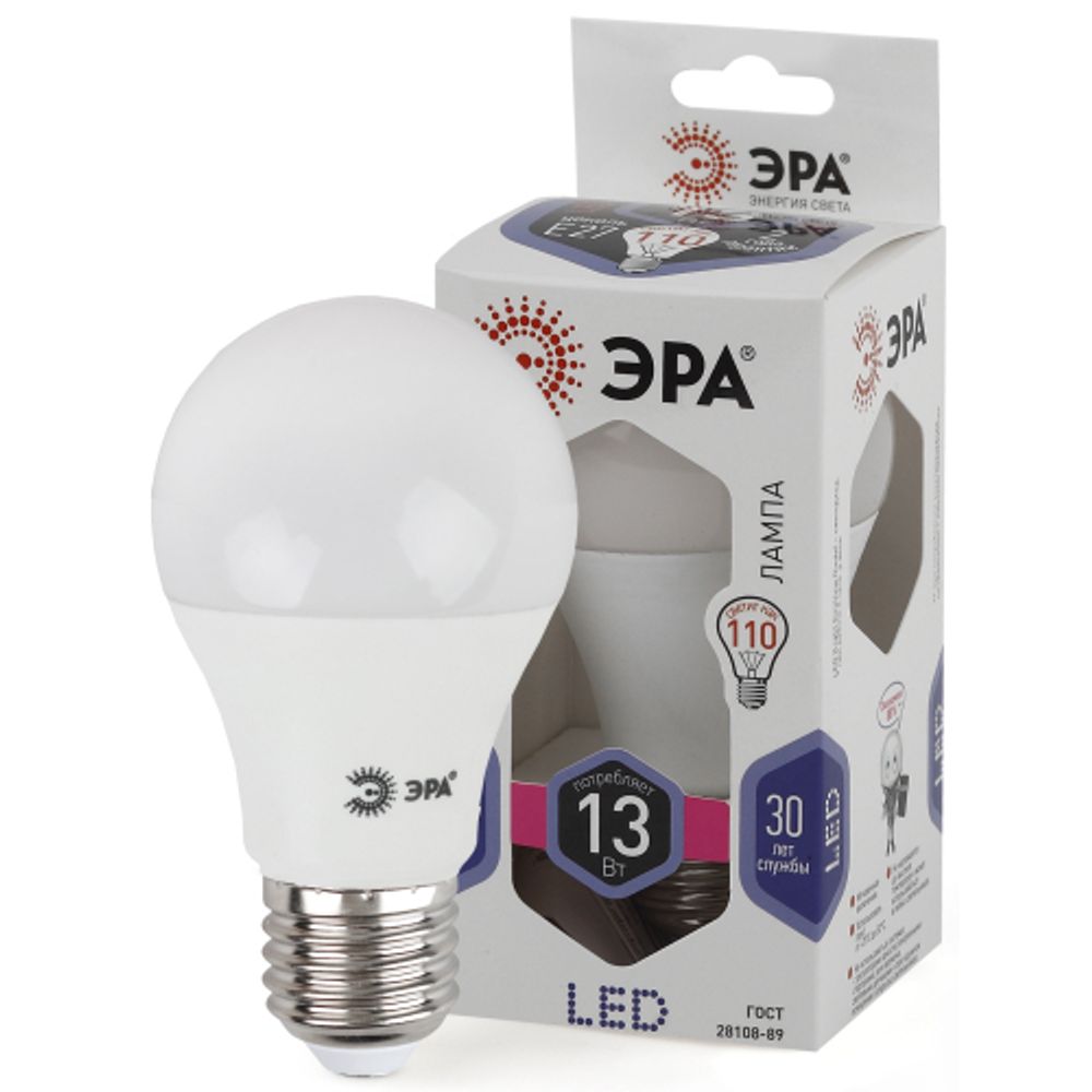 Лампа светодиодная ЭРА STD LED A60-13W-860-E27 13Вт груша холодный дневной свет Е27 | Лампы cветодиодные Груша (A)