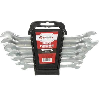 Набор ключей рожковый, М60, 6 пр, Bartex, 6-17 мм, матовый, CrV сталь, М60, шт