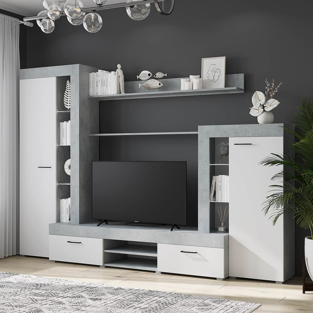 Гостиная Дельта дуб сонома/белый, бетон/белый