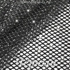 Сетка со стразами Дарк Гематит, Черная, опт от 10 м