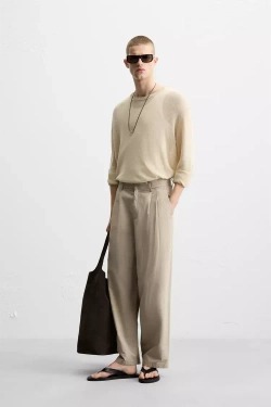 ZARA СВИТЕР RELAXED FIT ИЗ ПОЛУПРОЗРАЧНОЙ ТКАНИ, СВЕТЛО-БЕЖЕВЫЙ