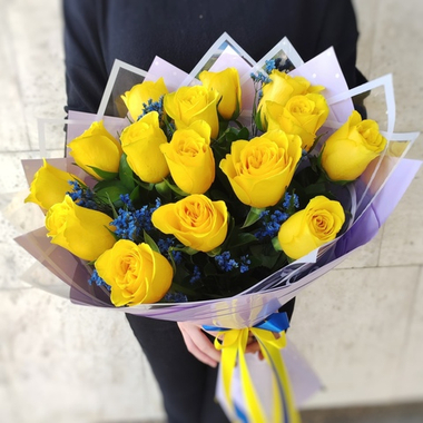 Букет из 15 желтых роз (Кения 60 см)