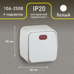 3-102-01 Intro Выключатель с подсветкой, 10А-250В, IP20, ОУ, Polo, белый
