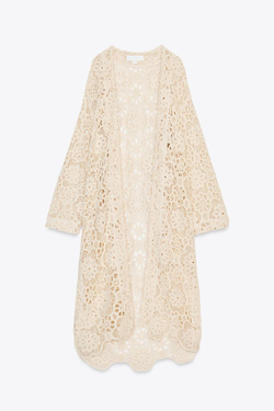 ZARA КАРДИГАН ИЗ КРУЖЕВА КРОШЕ, СВЕТЛО-БЕЖЕВЫЙ