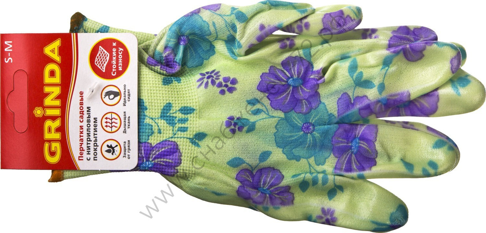 GRINDA прозрачное нитриловое покрытие, зелёные, размер S-M, садовые перчатки (11295-S)