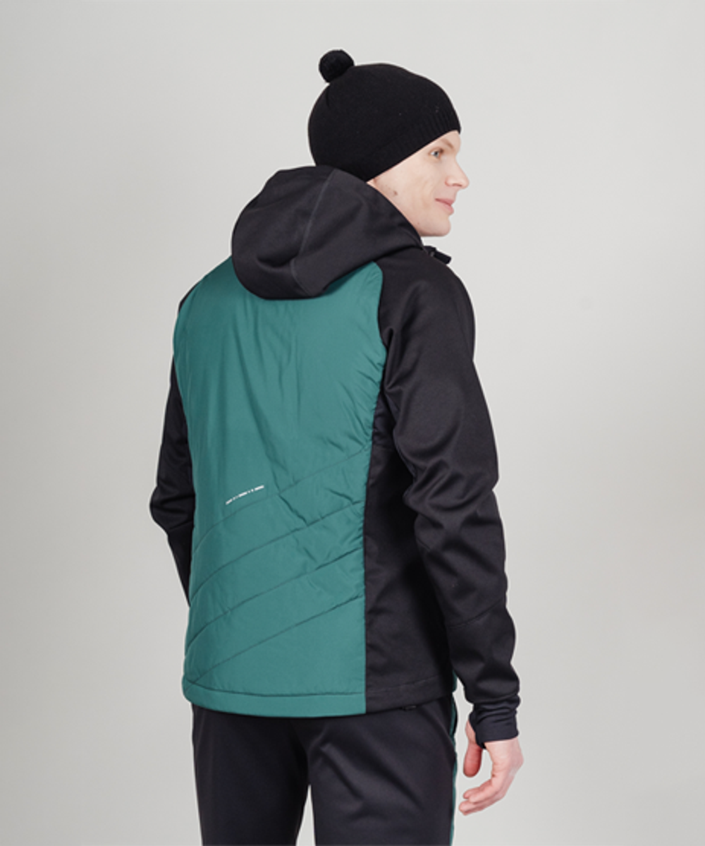 Куртка разминочная NORDSKI HYBRID HOOD Black/Alpine Green, мужская, NSM850430