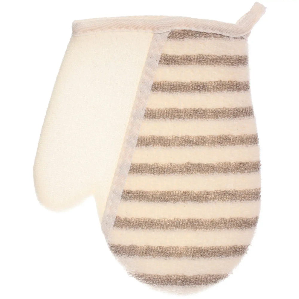 Мочалка - варежка массажная «SANTA MONIKA - BOKALLI», цвет белый / серый, 22*18см (зип пакет и наклейка Ultramarine)✦