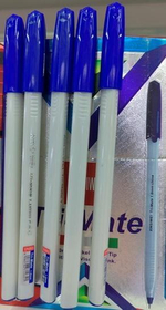 Ручка масляная 3-гранная, 1мм, синяя,белый/серый корпус