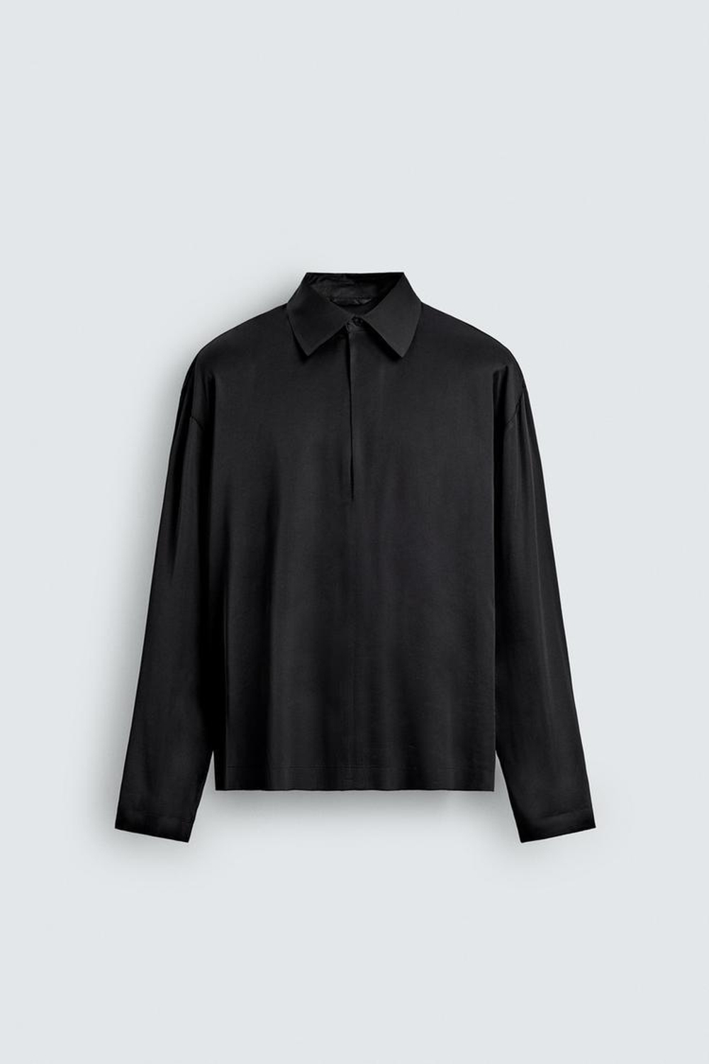 ZARА АТЛАСНАЯ РУБАШКА-ПОЛО, ЧЕРНЫЙ