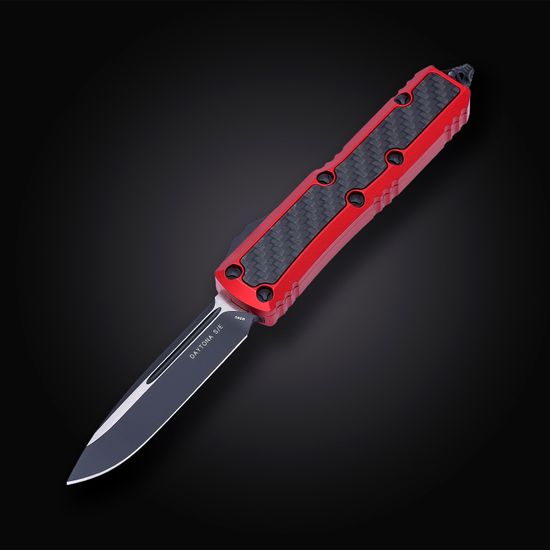 Microtech Daytona S/E - нож автомат., красная алюм. рук-ть/карбон, черн. клинок